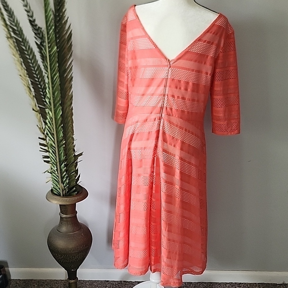 Signature by Sangria Fit and Flare Coral Color Illusion Dress - Picture 2 of 12